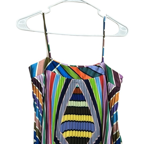 MILLY Irene Pleated Dress Asymmetrical Colorful Square Neck Side Zipper Size 2 - Picture 6 of 11